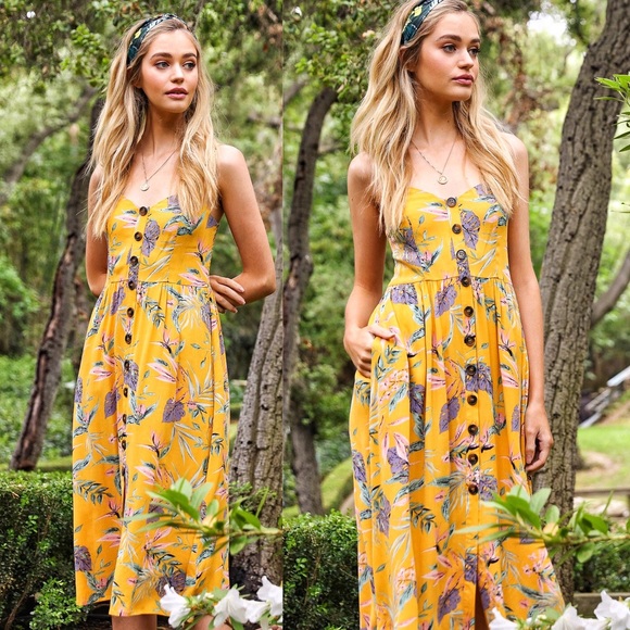 Tropical Floral Print Button Down Midi Dress - Picture 3 of 7